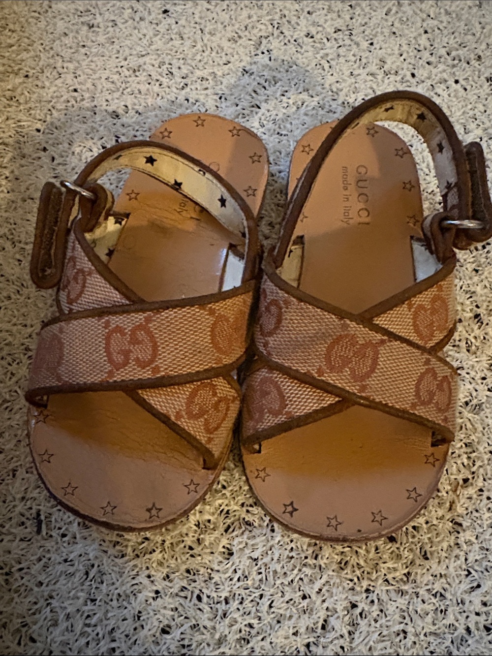Gucci Kids Brown GG Canvas Crisscross Sandals size 23